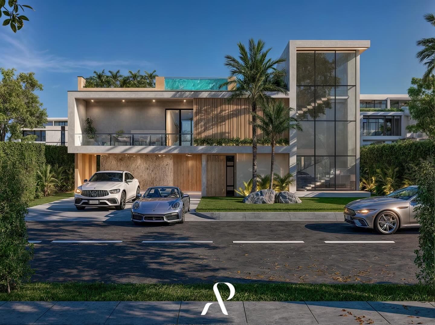 Villa contemporánea con fachada en madera